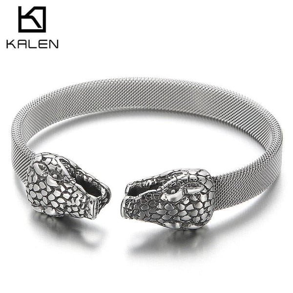 Kalen Punk Double Snake Head High Quality Stainless Steel Men's Animal Bangles Bracelet Mechanical Wristband Jewelry.