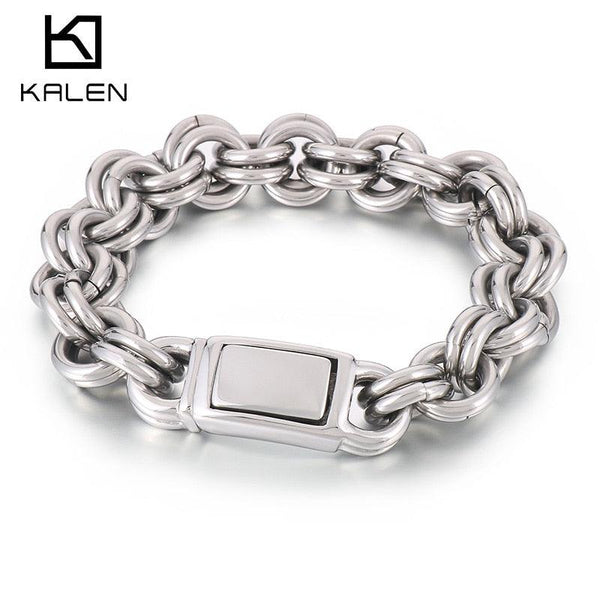 KALEN Punk Fashion Personality Double Layer O Chain Men's Retro Bracelet Stainless Steel For Men Bracelet Jewelry Gift.