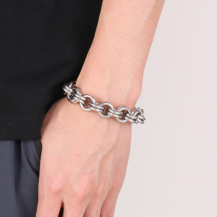 KALEN Punk Fashion Personality Double Layer O Chain Men's Retro Bracelet Stainless Steel For Men Bracelet Jewelry Gift.