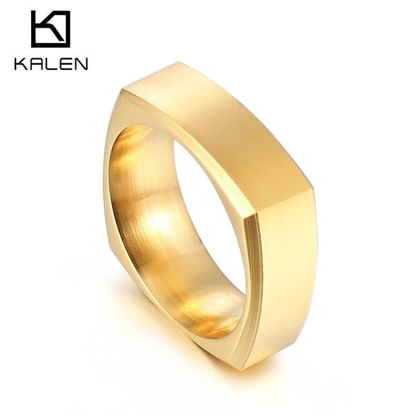 KALEN Punk Geometric Charm Ring Men Stainless Steel 316L Cool Boyfriend Gift #8-#12.