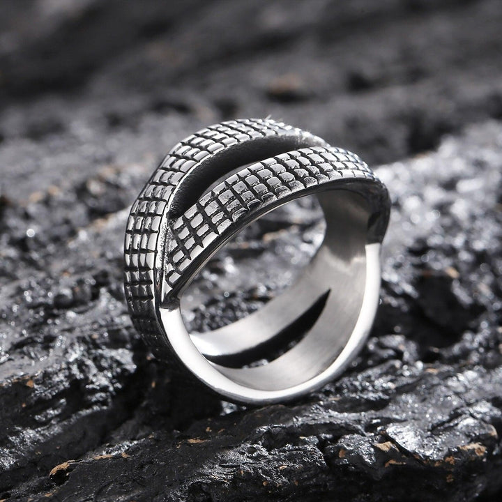 KALEN Punk Geometry Tyre Pattern Stainless Steel Ring For Men Charm Ring Jewelry Accessories.