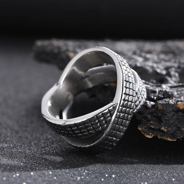 KALEN Punk Geometry Tyre Pattern Stainless Steel Ring For Men Charm Ring Jewelry Accessories.