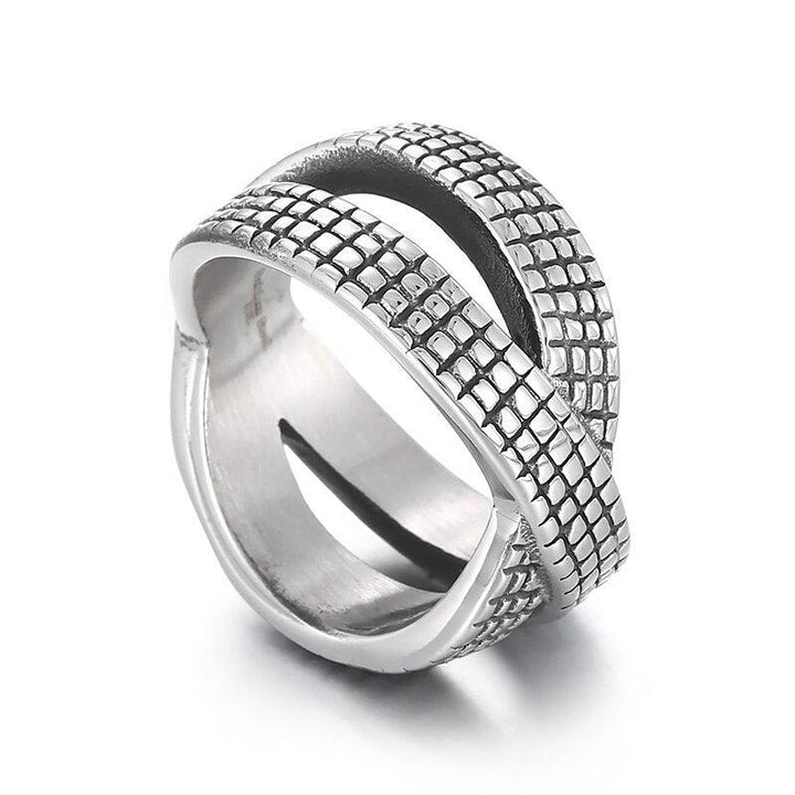 KALEN Punk Geometry Tyre Pattern Stainless Steel Ring For Men Charm Ring Jewelry Accessories.