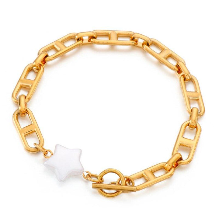 Kalen Punk Gold Color Chain Baroque Pearl Bracelets For Women Stainless Steel Pearl Coin Bracelets Bohemian Jewelry Gift.