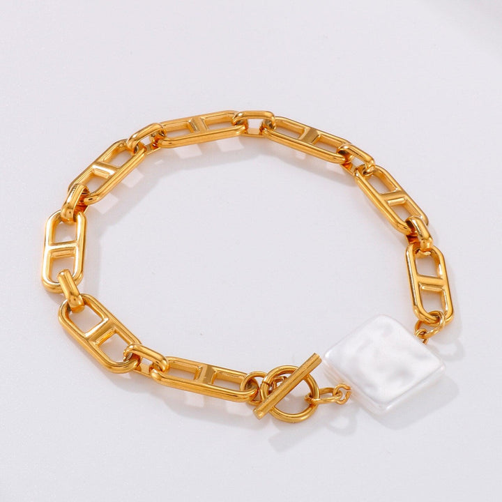 Kalen Punk Gold Color Chain Baroque Pearl Bracelets For Women Stainless Steel Pearl Coin Bracelets Bohemian Jewelry Gift.