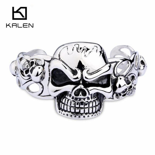 Kalen Punk Skull Cuff Bangle Gothic 316 Stainless Steel Huge Heavy Skull Charm Bracelet Bangle For Men Cool Rock Accessory Gifts.