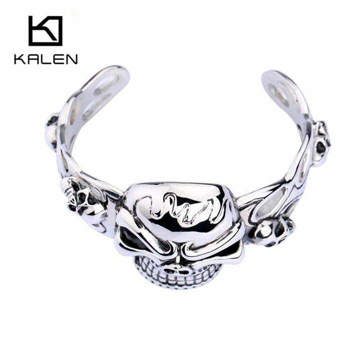 Kalen Punk Skull Cuff Bangle Gothic 316 Stainless Steel Huge Heavy Skull Charm Bracelet Bangle For Men Cool Rock Accessory Gifts.