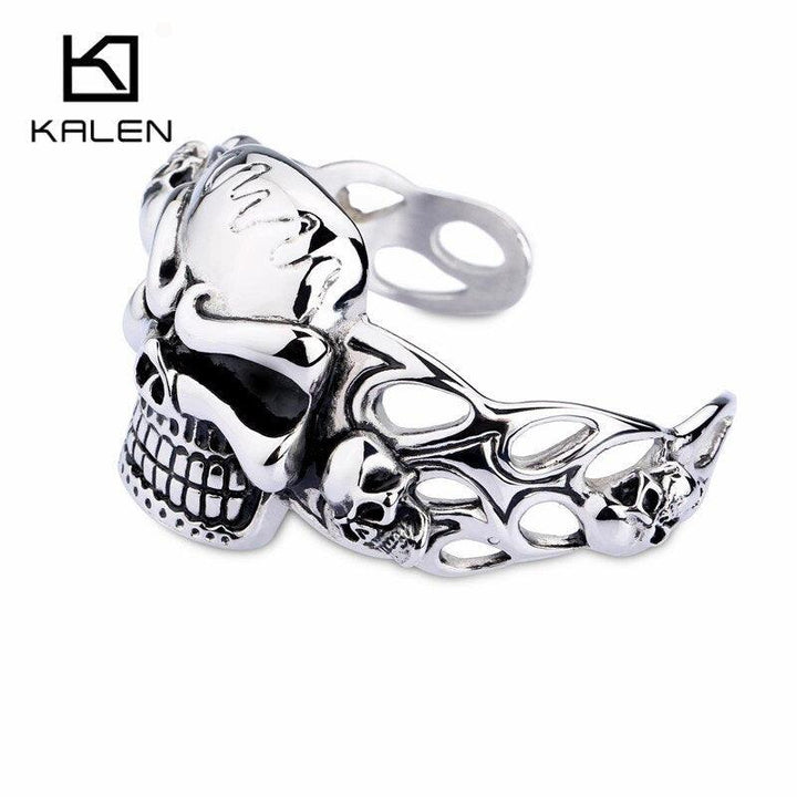 Kalen Punk Skull Cuff Bangle Gothic 316 Stainless Steel Huge Heavy Skull Charm Bracelet Bangle For Men Cool Rock Accessory Gifts.