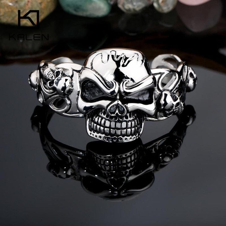 Kalen Punk Skull Cuff Bangle Gothic 316 Stainless Steel Huge Heavy Skull Charm Bracelet Bangle For Men Cool Rock Accessory Gifts.