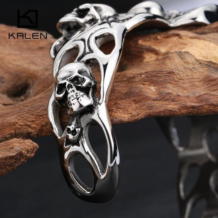 Kalen Punk Skull Cuff Bangle Gothic 316 Stainless Steel Huge Heavy Skull Charm Bracelet Bangle For Men Cool Rock Accessory Gifts.