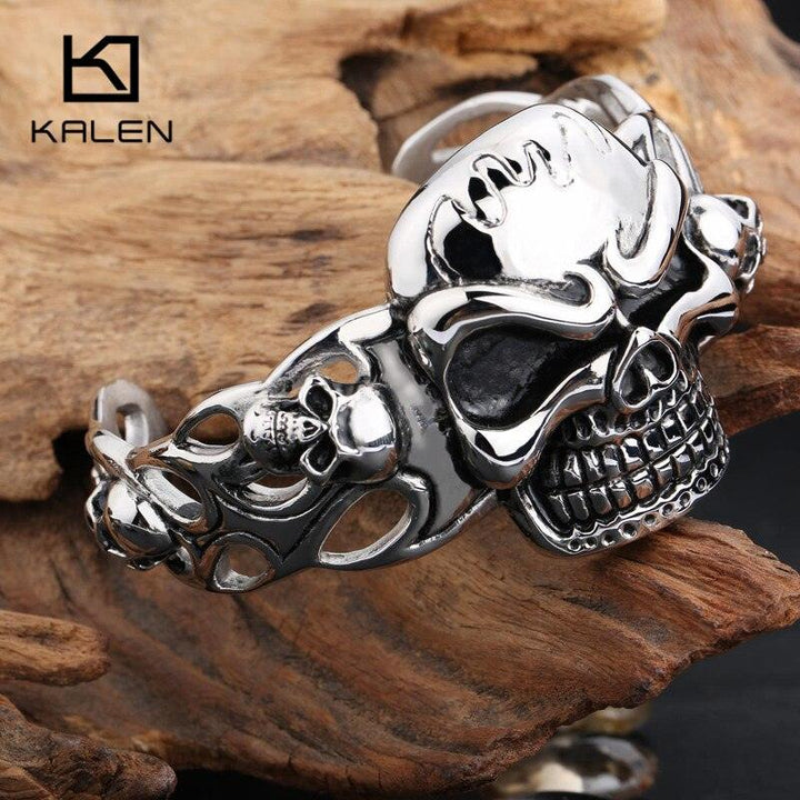 Kalen Punk Skull Cuff Bangle Gothic 316 Stainless Steel Huge Heavy Skull Charm Bracelet Bangle For Men Cool Rock Accessory Gifts.