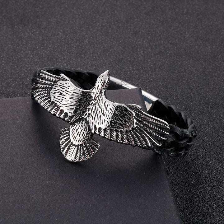 Kalen Punk Leather Stainless Steel Eagle Charm Bracelet For Men - kalen