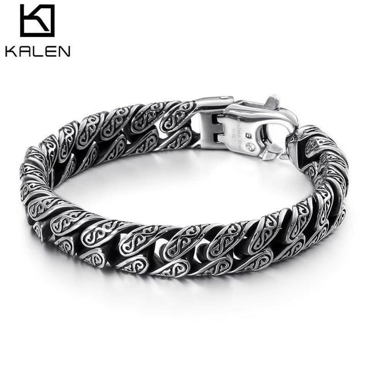 KALEN Punk Link Chain Bracelet Men Stainless Steel Mysterious Symbol Charm Pulseira Masculina Heavy Chunky Armband Jewelry.