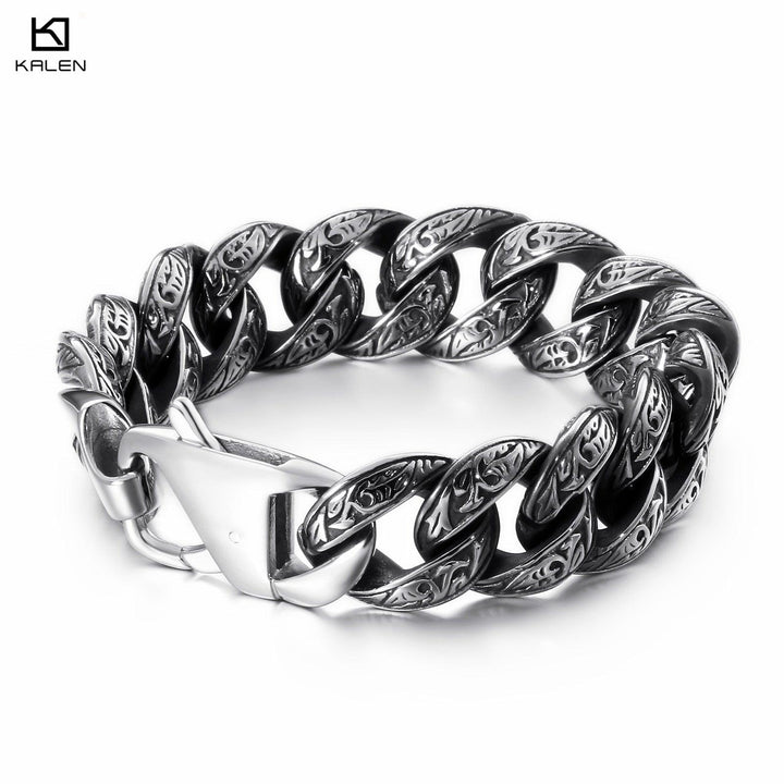 KALEN Punk Link Chain Bracelet Men Stainless Steel Mysterious Symbol Charm Pulseira Masculina Heavy Chunky Armband Jewelry.