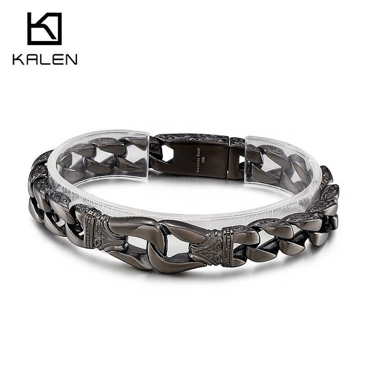 Kalen Punk Lock Chain Bracelet Homme Vintage Stainless Steel Men's Bracelets Popular Jewelry New.