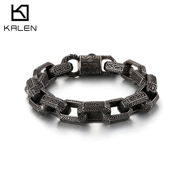 KALEN Punk Matte Link Chain Bracelet Men Stainless Steel 22.5cm Long Chunky Ancient Symbol Charm Pulsera Male Jewellry 2020.