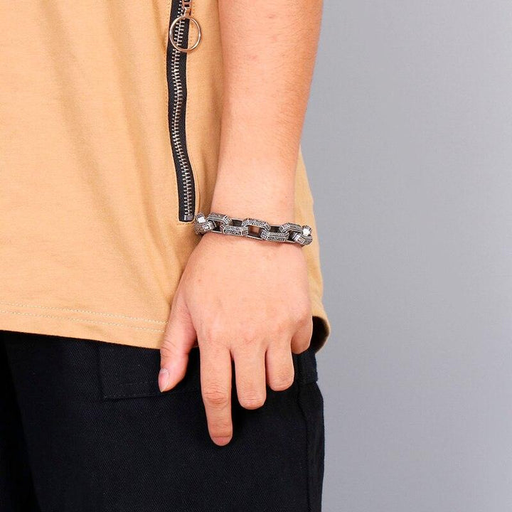 KALEN Punk Matte Link Chain Bracelet Men Stainless Steel 22.5cm Long Chunky Ancient Symbol Charm Pulsera Male Jewellry 2020.