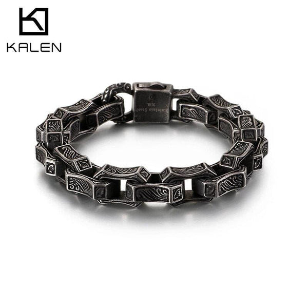 KALEN Punk Matte Link Chain Bracelet Men Stainless Steel 23.5cm Chunky Mysterious Symbol Charm Bangle Homme Jewellry 2020.