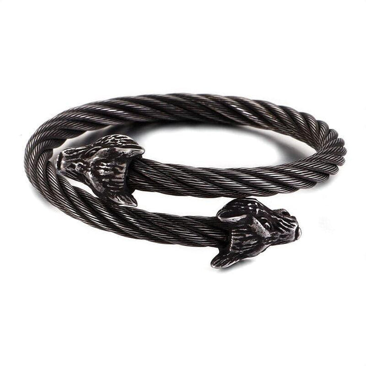 KALEN Punk Stainless Steel Matte Viking Wolf Charm Bangle Man Hip Hop Cable Wire Gold Color Animal Cuff Bracelet Men Jewelry.