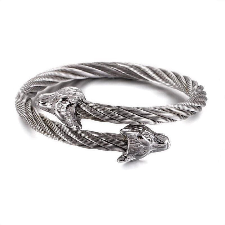 KALEN Punk Stainless Steel Matte Viking Wolf Charm Bangle Man Hip Hop Cable Wire Gold Color Animal Cuff Bracelet Men Jewelry.