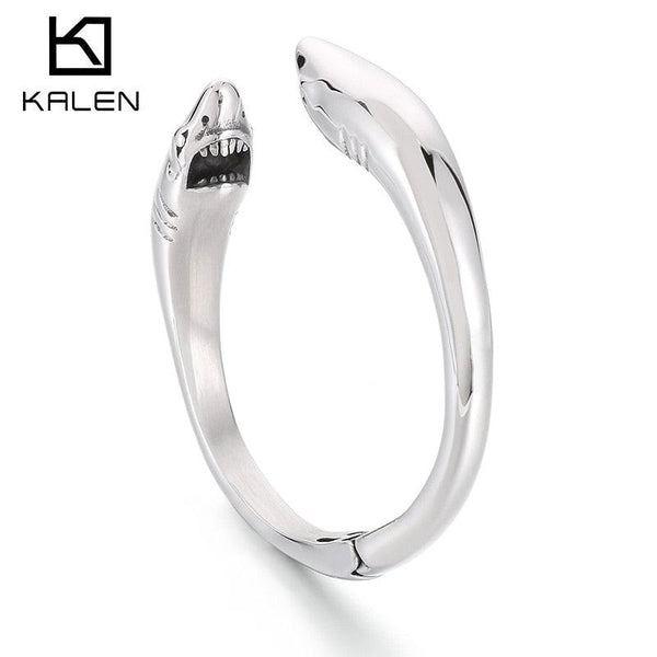 KALEN Punk Men's Stainless Steel Shark Opening Bracelet Bangles For Hand Jewelry Gift.