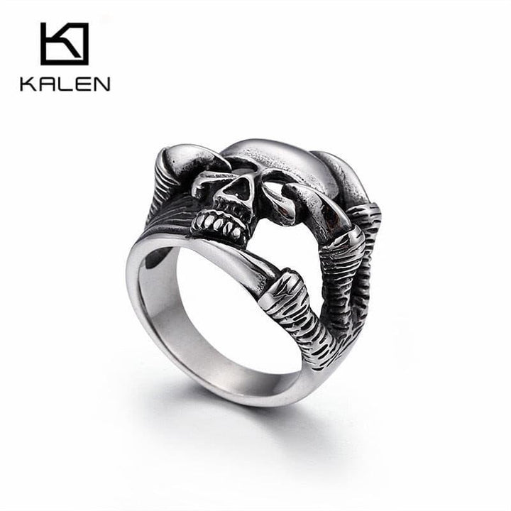 Kalen Punk Men's Stainless Steel Skull Rings Size 6-12 Skull Finger Rings Homme Gothic Women Unisex Rings Wholesale Jewelry 2018.