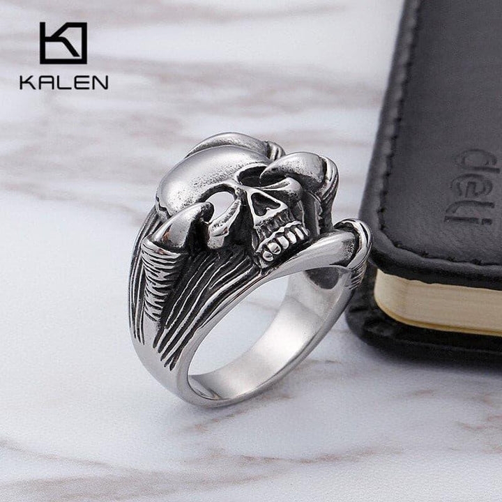 Kalen Punk Men's Stainless Steel Skull Rings Size 6-12 Skull Finger Rings Homme Gothic Women Unisex Rings Wholesale Jewelry 2018.