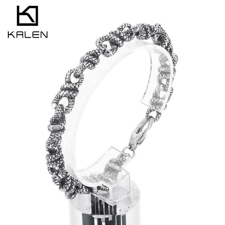 KALEN Punk Personality Retro Titanium Steel Spirit Snake Winding Bracelet For Men Jewelry Boy Gift.