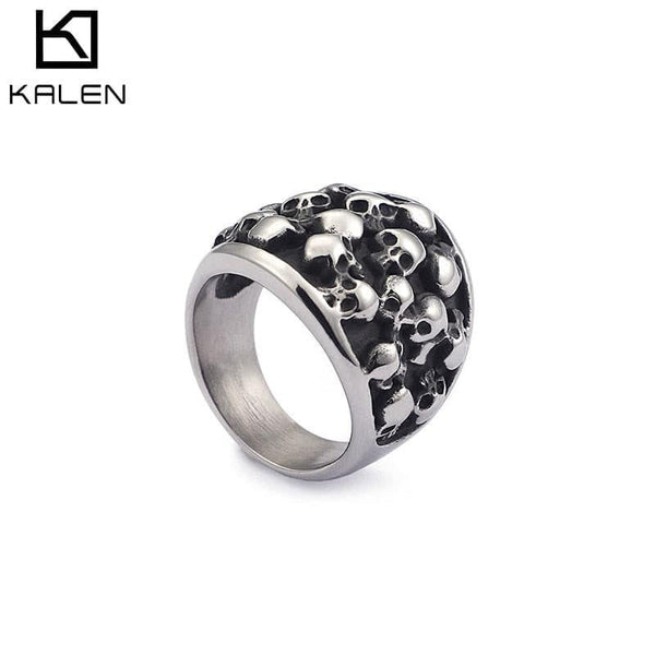 Kalen Punk Skull Rings For Men Size 8-12 Stainless Steel Multi Skull Head Rock Rings Male Gothic Halloween Jewelry.