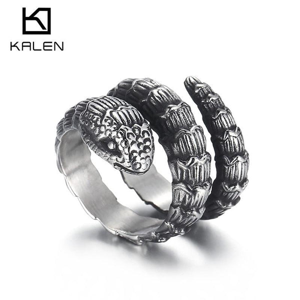 KALEN Punk Snake Charm Ring Men Stainless Steel 316L Cool Boyfriend Gift #9-#13.