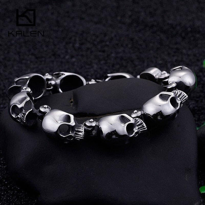 KALEN Punk Stainless Steel Lots Of Skull Charm Bracelet For Men 20.5cm Metal Biker Bangle Jewelry Gothic 2020.