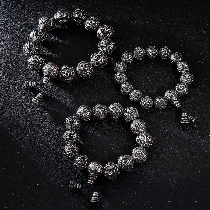 KALEN Punk Stainless Steel Mysterious Symbol Charm Bracelet Men Elastic Strand 13mm 15mm 17mm Beads Heavy Bracelets Jewelry.