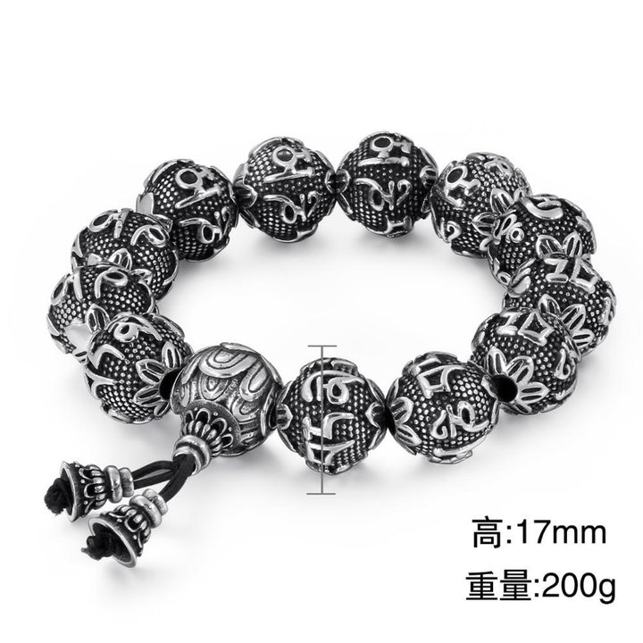 KALEN Punk Stainless Steel Mysterious Symbol Charm Bracelet Men Elastic Strand 13mm 15mm 17mm Beads Heavy Bracelets Jewelry.