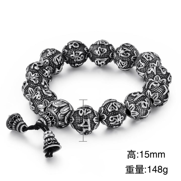 KALEN Punk Stainless Steel Mysterious Symbol Charm Bracelet Men Elastic Strand 13mm 15mm 17mm Beads Heavy Bracelets Jewelry.