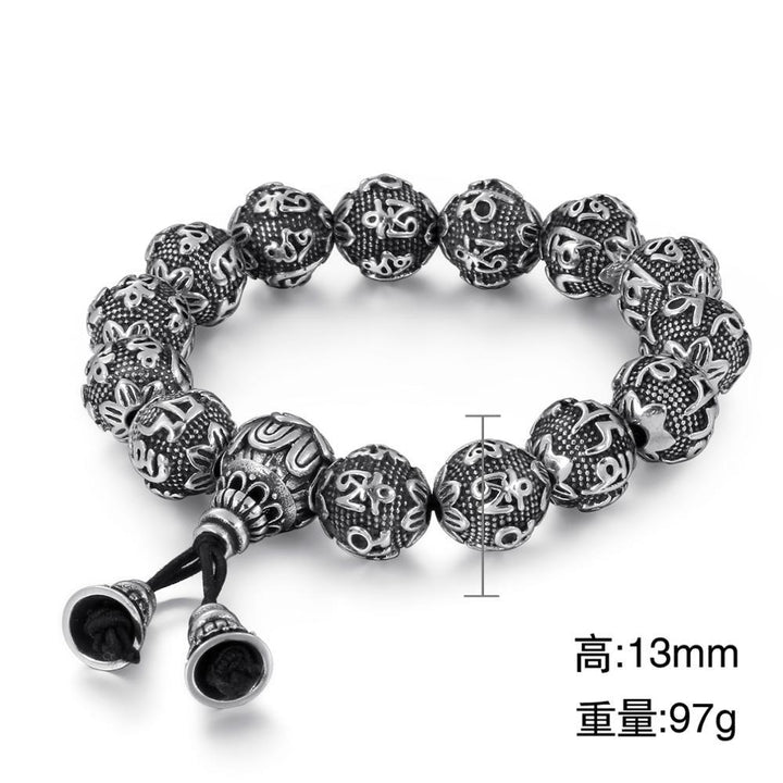 KALEN Punk Stainless Steel Mysterious Symbol Charm Bracelet Men Elastic Strand 13mm 15mm 17mm Beads Heavy Bracelets Jewelry.