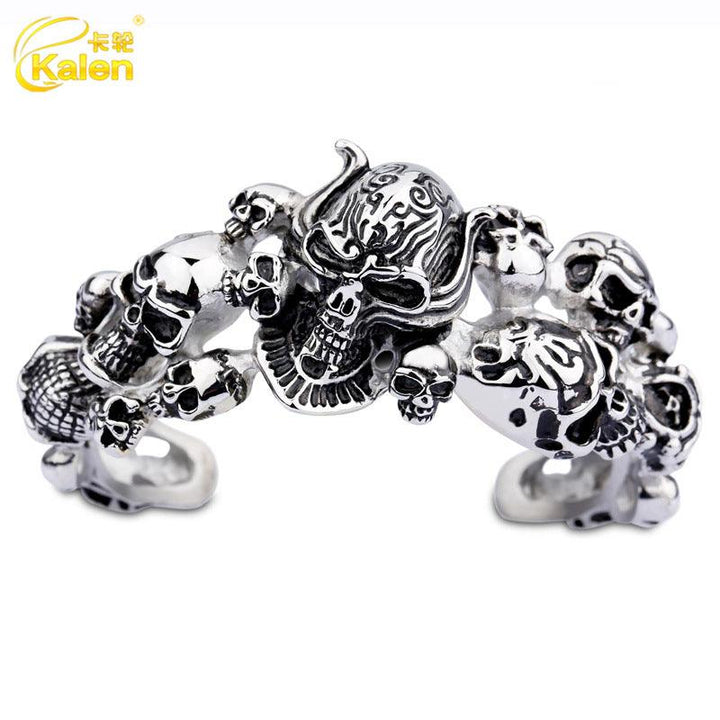 Kalen Punk Stainless Steel Skull Cuff Bracelet Bangles for Men - kalen