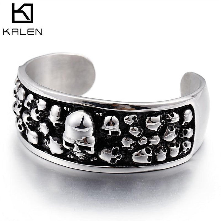 Kalen Punk Stainless Steel Skull Cuff Bracelet Bangles for Men - kalen