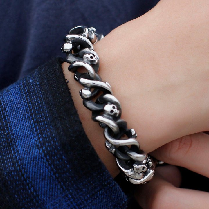 Kalen Stainless Steel Retro Twisted Chain Men's Skull Punk Style Unique Bracelet Jewelry Accessories.