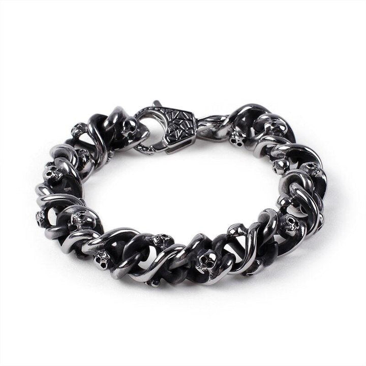 Kalen Stainless Steel Retro Twisted Chain Men's Skull Punk Style Unique Bracelet Jewelry Accessories.