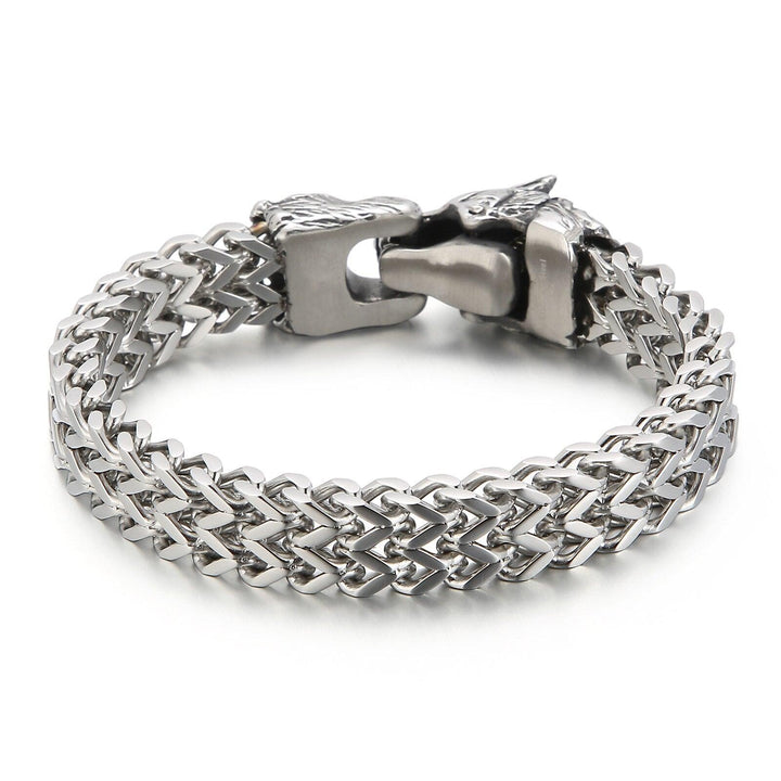 Kalen Punk Viking Wolf Head Stainless Steel Men's Bracelet Retro Spring Clasp Chain Jewelry.