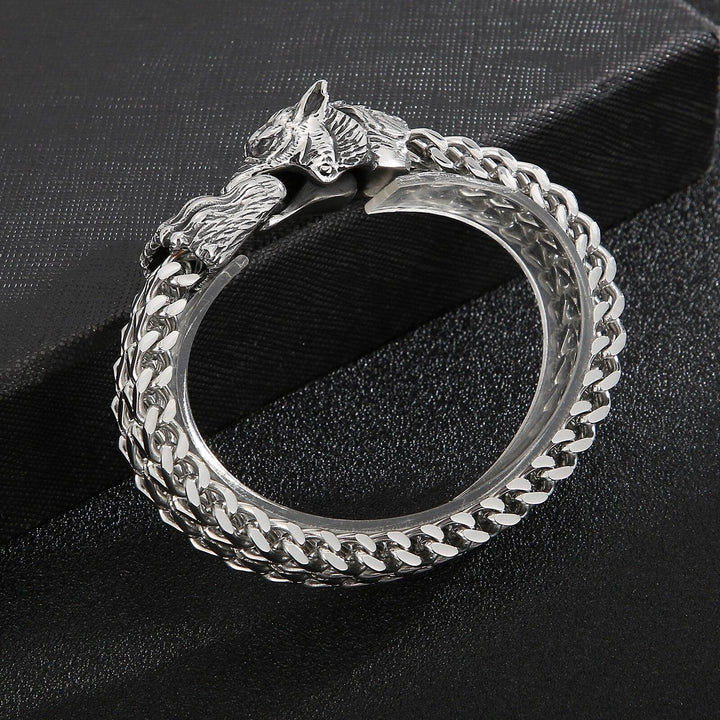 Kalen Punk Viking Wolf Head Stainless Steel Men's Bracelet Retro Spring Clasp Chain Jewelry.