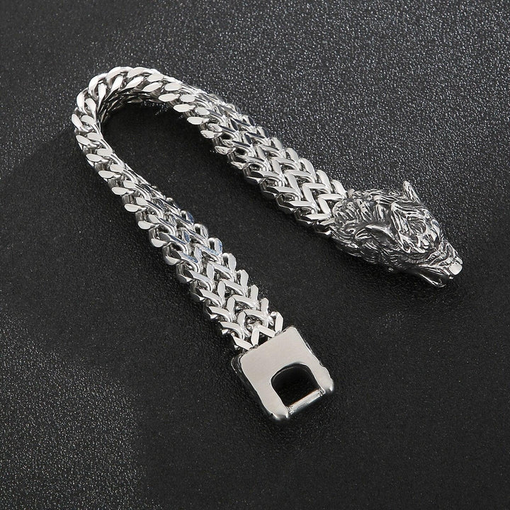 Kalen Punk Viking Wolf Head Stainless Steel Men's Bracelet Retro Spring Clasp Chain Jewelry.