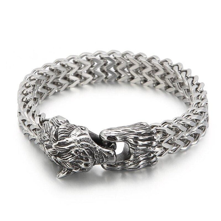 Kalen Punk Viking Wolf Head Stainless Steel Men's Bracelet Retro Spring Clasp Chain Jewelry.