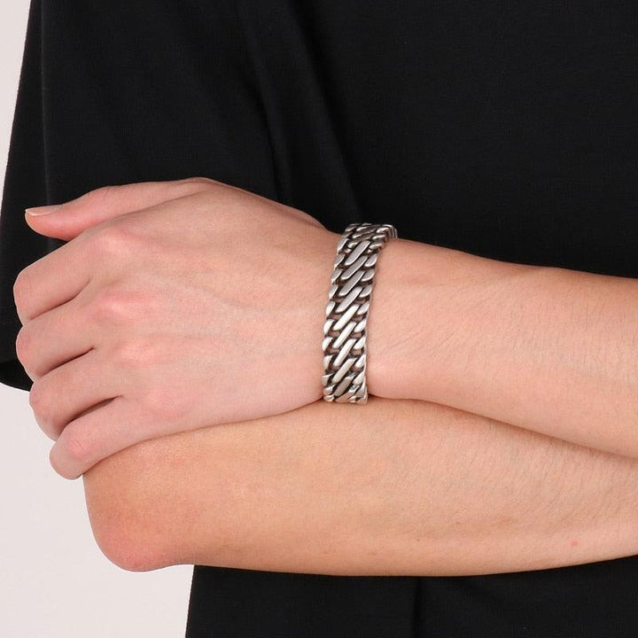 KALEN Punk Vintage Stainless Steel Braid 16mm Bracelet Round Ground Hollowed Out Men's Bracelet Jewelry Gift.