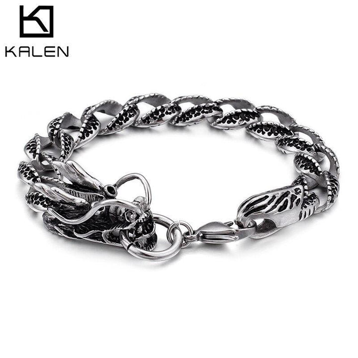 Kalen Punk Wind Dragon Bracelet Animal 230mm Men's Stainless Steel Retro Wind Bracelet Jewelry.
