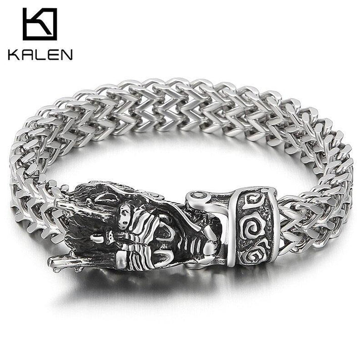 Kalen Retro 12mm Drago Head Domineering Stainless Steel Men's  Watch strap Pattern Bracelet Punk Jewelry.