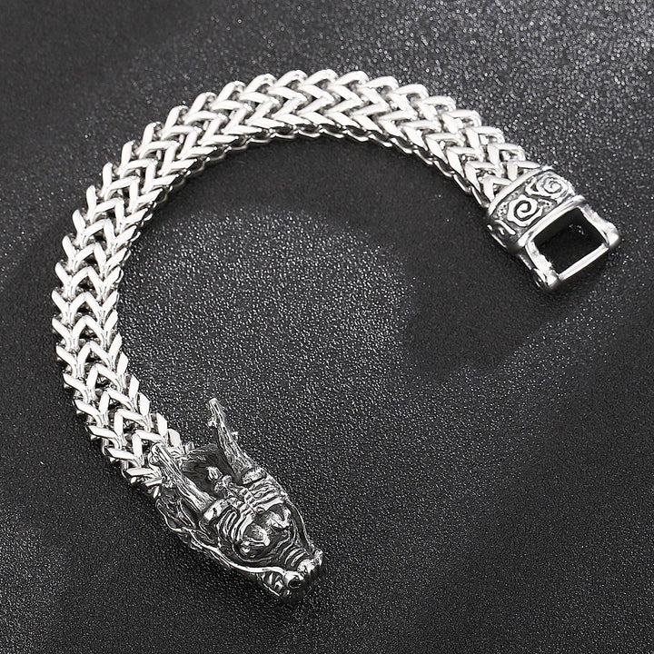 Kalen Retro 12mm Drago Head Domineering Stainless Steel Men's  Watch strap Pattern Bracelet Punk Jewelry.