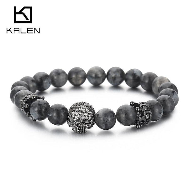 Kalen Retro Cloudy Stone Beaded Bracelet Men's Zircon Skull Accessories Trend Jewelry New Elasticity Bangles.