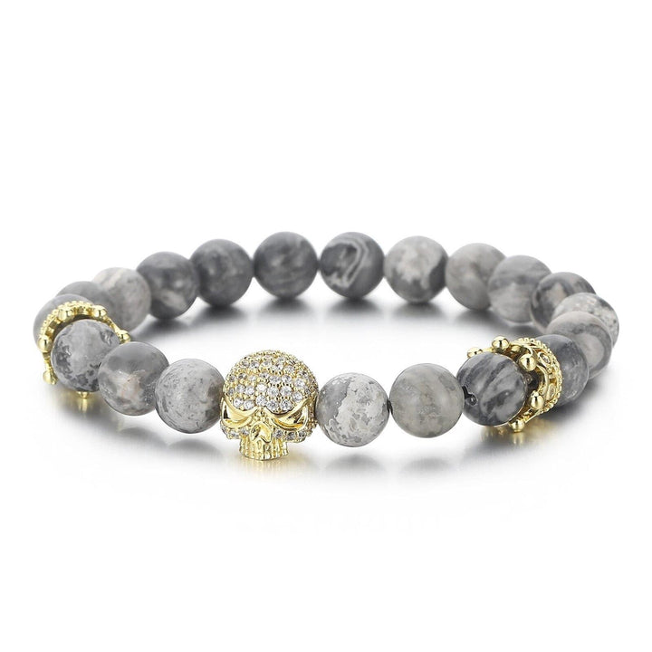 Kalen Retro Cloudy Stone Beaded Bracelet Men's Zircon Skull Accessories Trend Jewelry New Elasticity Bangles.