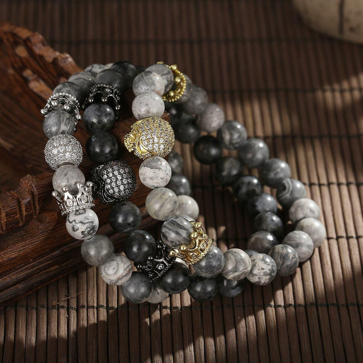 Kalen Retro Cloudy Stone Beaded Bracelet Men's Zircon Skull Accessories Trend Jewelry New Elasticity Bangles.